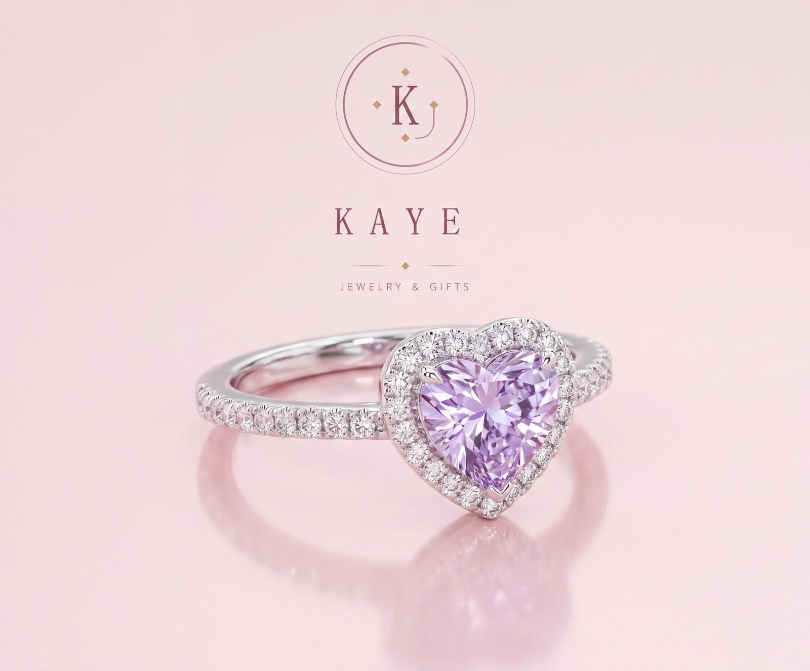 Heart Shape Solitaire Ring Purple Size 5