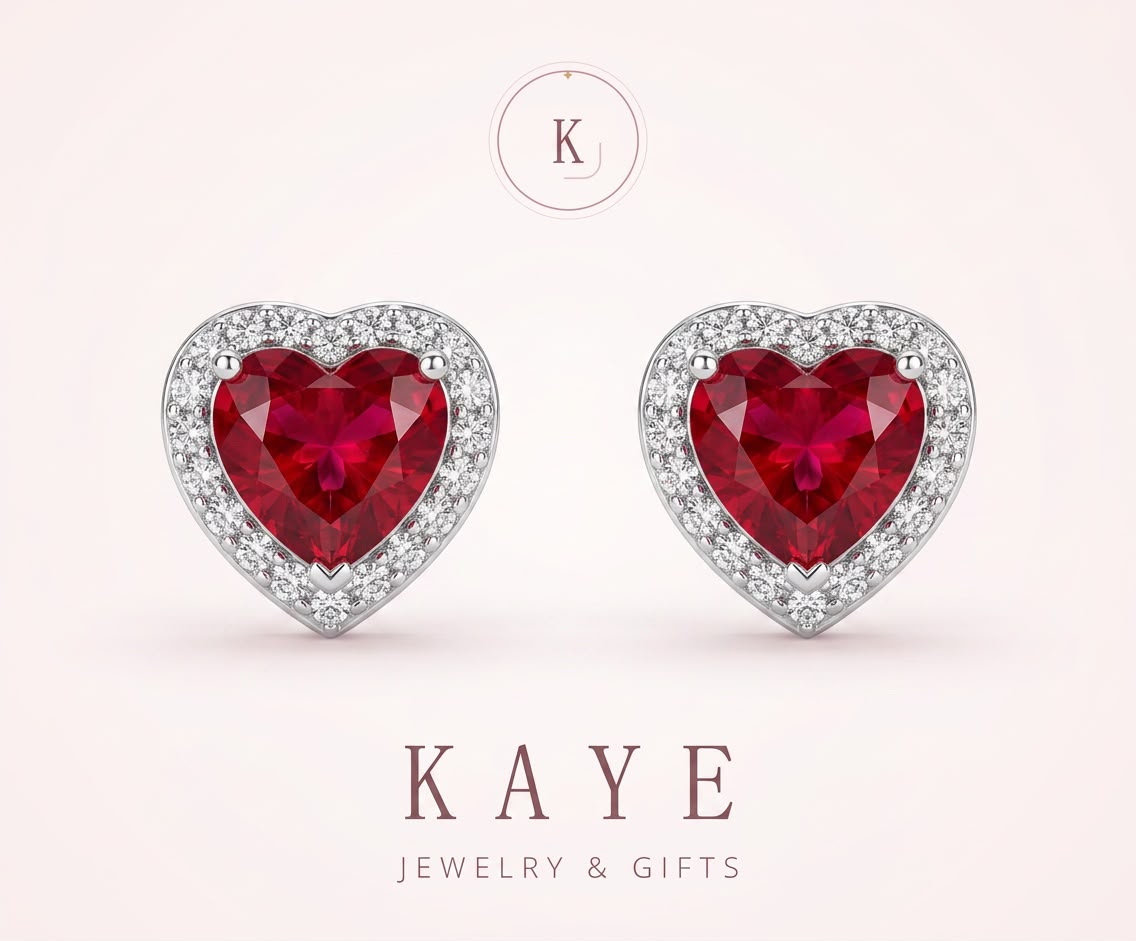 Heart-Shaped Halo Stud Earrings