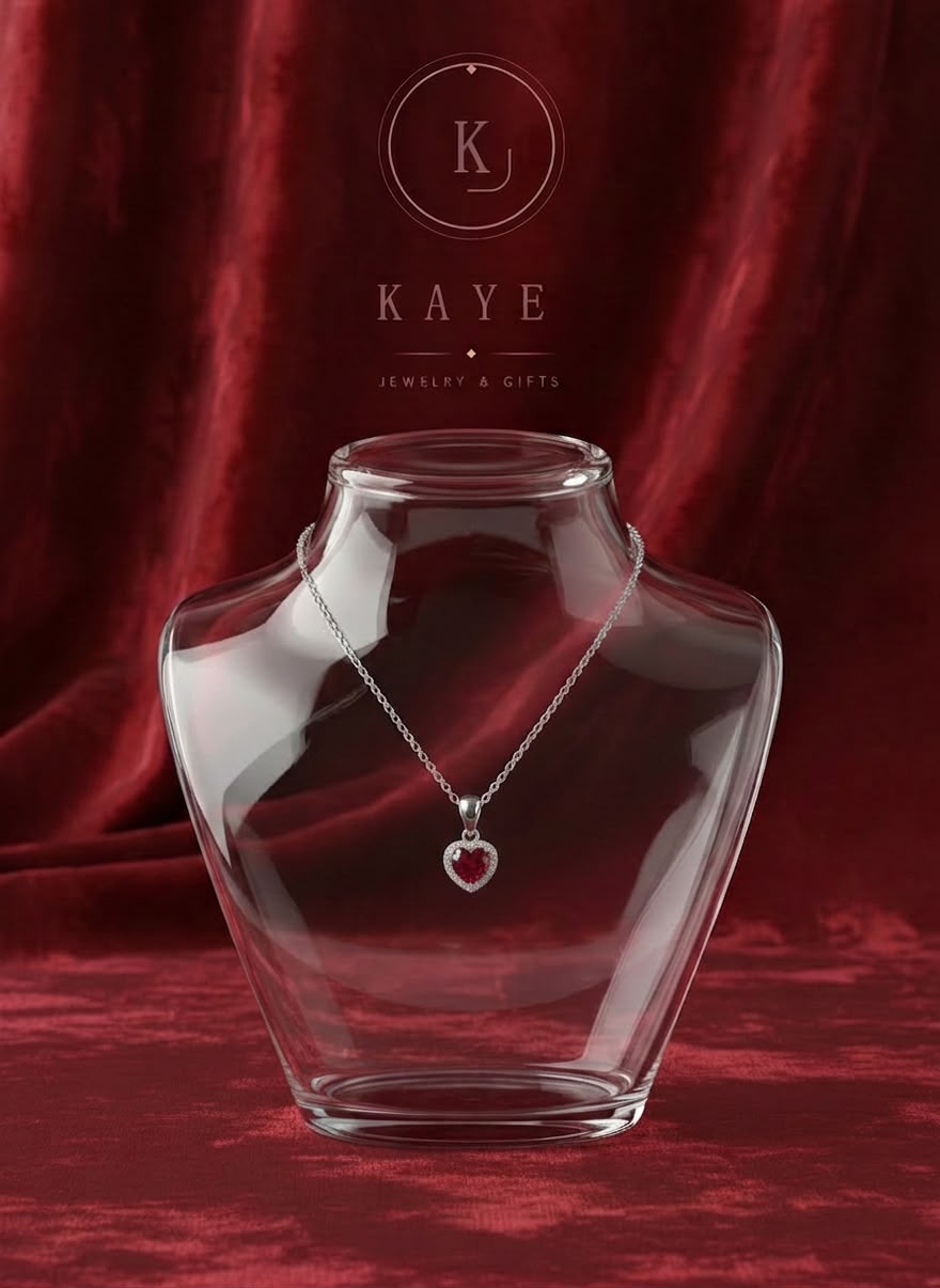 Red Heart Halo Pendant Necklace