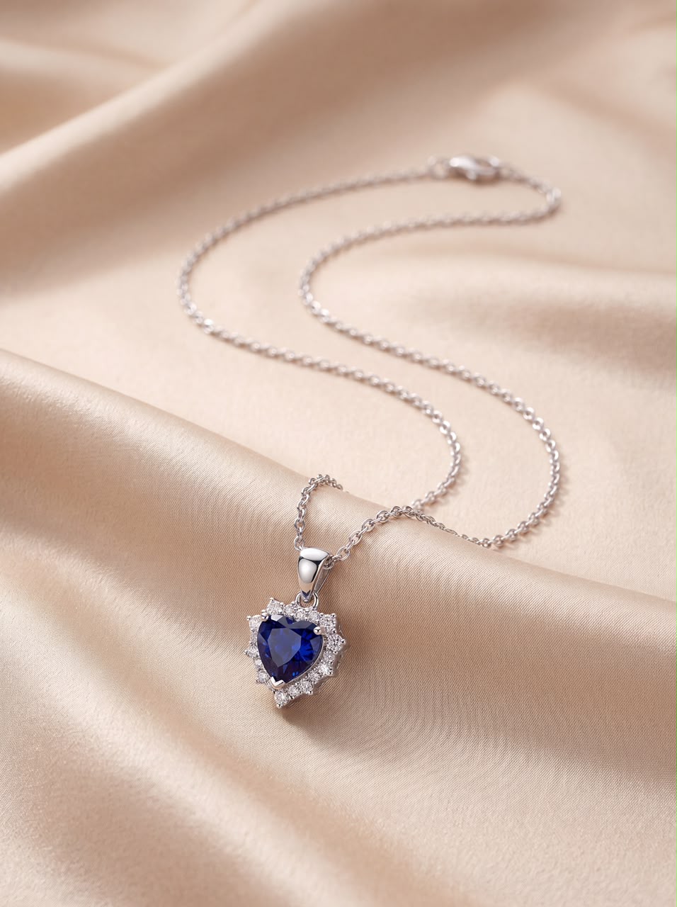 Blue Heart Halo Pendant Necklace